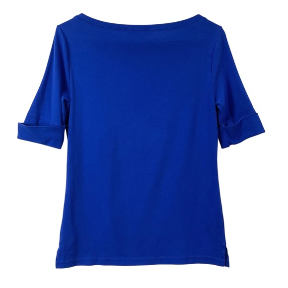 Lauren Ralph Lauren Women Blue Boat Neck 3/4 Sleeve Cuffed Casual Top Size M - Picture 2 of 5